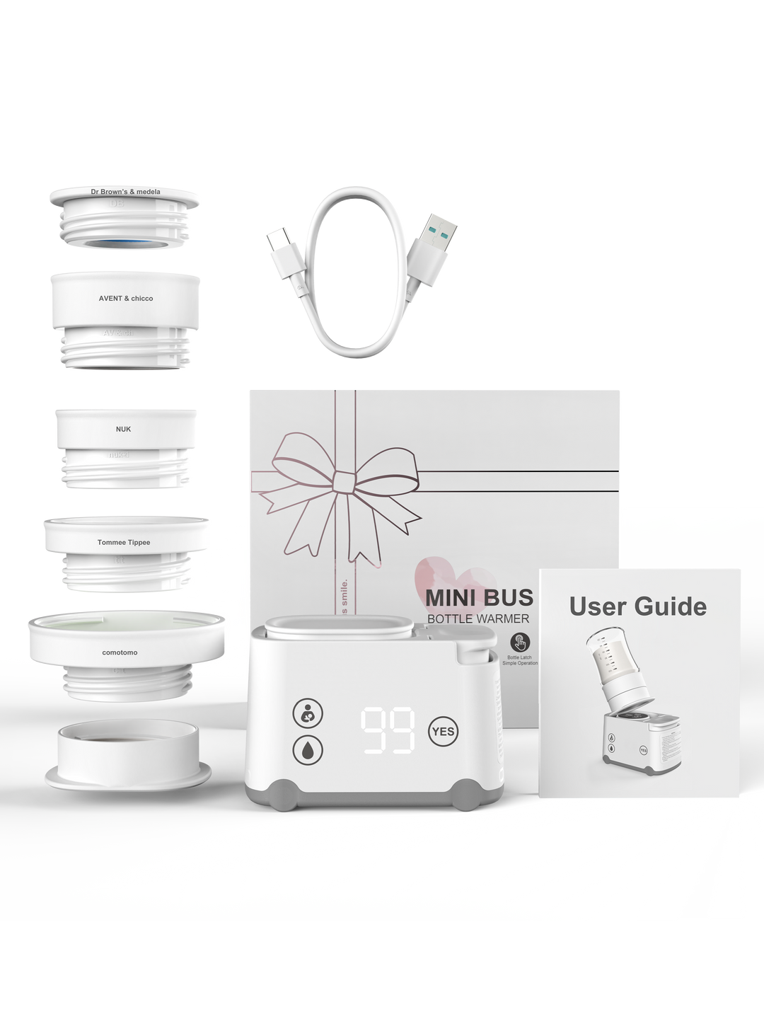 Smily Mia Portable Baby Bottle Warmer for Breastmilk, Fast Warm Breastmilk &Water for Formula w Your Own Bottle, Wireless丨Rechargeable 丨Precise Temperature丨Full Nutrition ,Outdoor Baby Essential