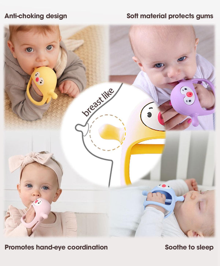 Penguin Buddy Teething Mitten | BPA-Free Food-Grade Silicone Teether for Pain Relief & Oral Development - Smily Mia M12030-1-blue-M12030-11-pink-M12030-8-purple-M12030-3-grey-M12030-12-green-M12030-13-red-M12030-15-yellow