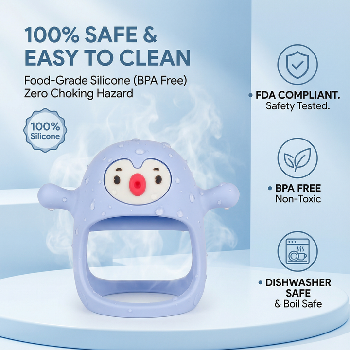 Penguin Buddy Teething Mitten | BPA-Free Food-Grade Silicone Teether for Pain Relief & Oral Development