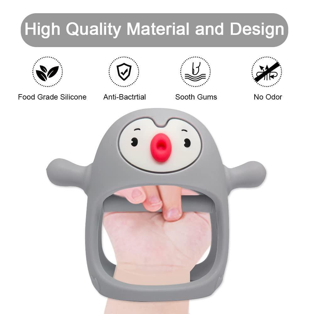 Smily Mia 2pack Penguin Teether for Babies 0-6Months, Silicone Teething Mittens - Smily Mia 