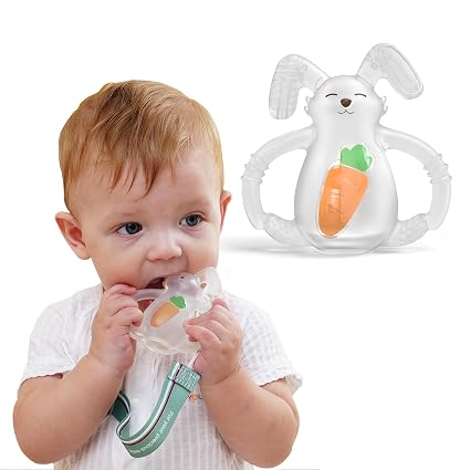 Smily Mia Baby Teething Toys |Sunny Bunny Easter Teether for3-6Months, Chew Toys |Baby Montessori Sensory Toys for 4,5,6Months, Teethers for Teething Relief, Easter Basket Stuffers & Essentials(White)