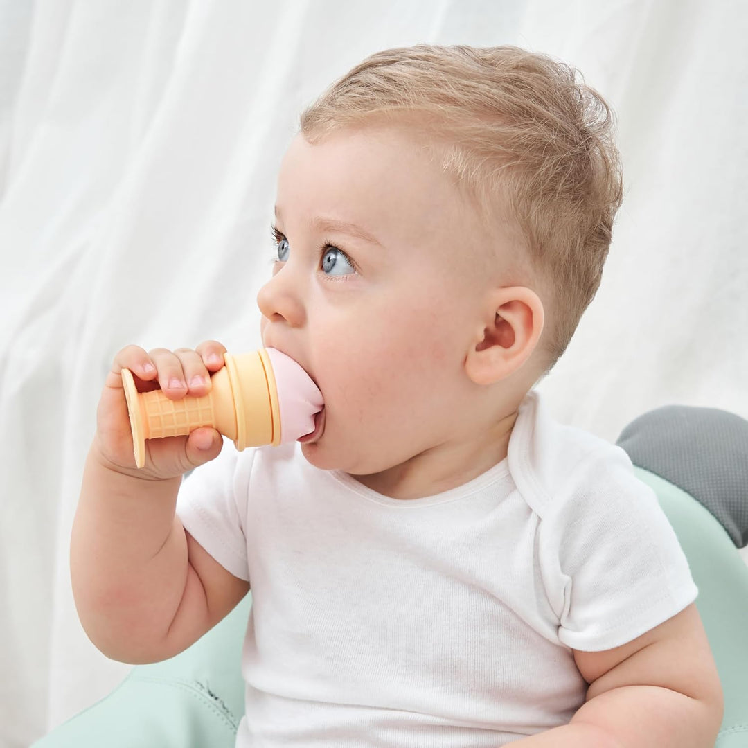 Smily Mia Baby Fruit Food Feeder & Freezer Teether Combo, Icy Bite Ice Cream Teether for Baby Cooling Relief, BPA Free Silicone Feeder for Safe Infant Self Feeding, 3 Month+