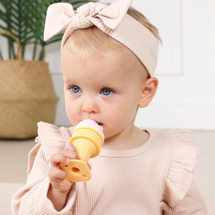 Smily Mia Baby Fruit Food Feeder & Freezer Teether Combo, Icy Bite Ice Cream Teether for Baby Cooling Relief, BPA Free Silicone Feeder for Safe Infant Self Feeding, 3 Month+