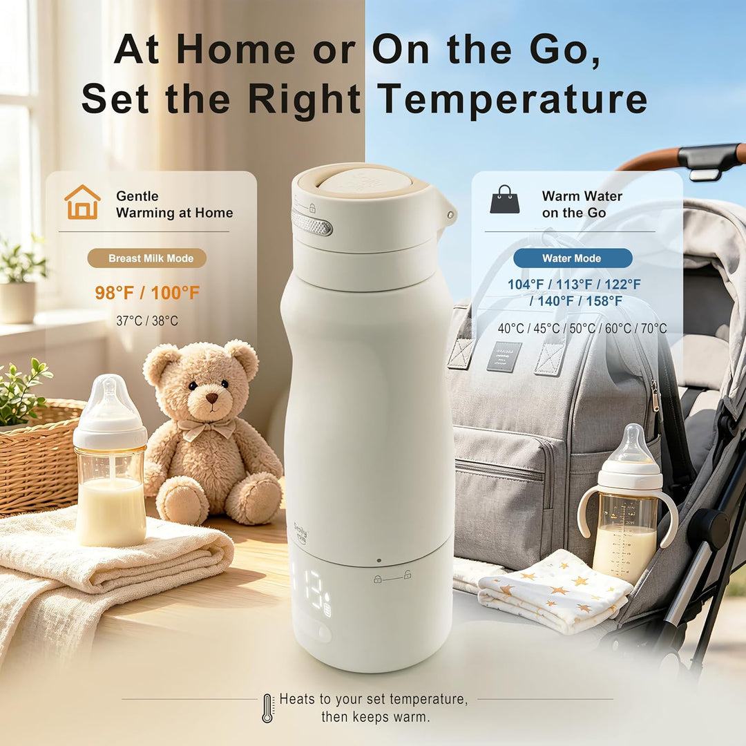 Smily Mia Portable Baby Bottle Warmer Set | Fast Warm Breastmilk Formula & Water | Wireless Rechargeable | 4 Heat Settings | Smart Sensor Technology | Built-In Sterilizer | Home & Travel
