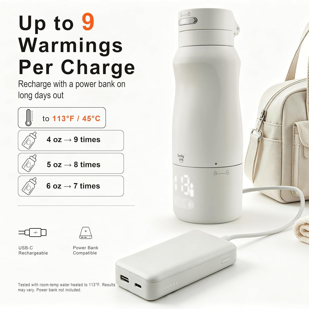 Smily Mia Portable Baby Bottle Warmer Set | Fast Warm Breastmilk Formula & Water | Wireless Rechargeable | 4 Heat Settings | Smart Sensor Technology | Built-In Sterilizer | Home & Travel
