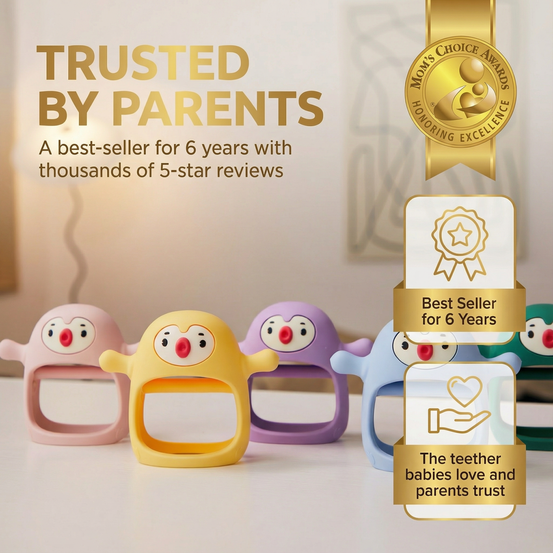 Penguin Buddy Teething Mitten | BPA-Free Food-Grade Silicone Teether for Pain Relief & Oral Development