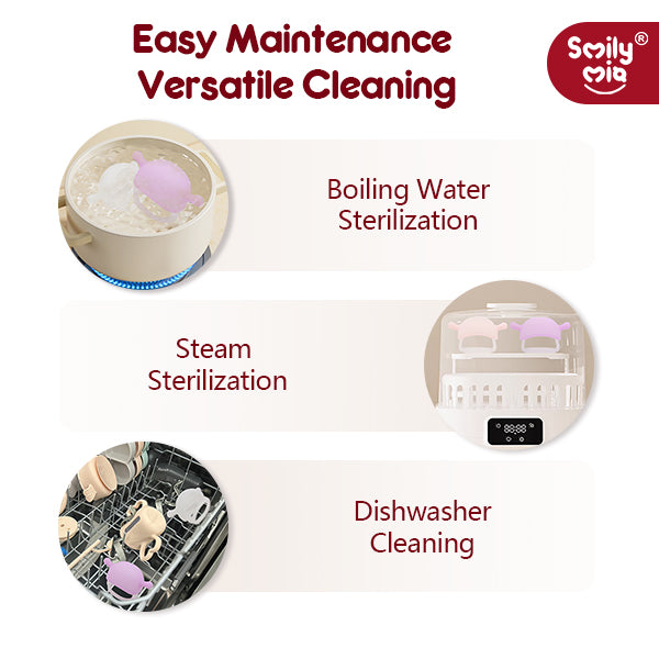 Product with text on easy maintenance, versatile cleaning methods, and branding.