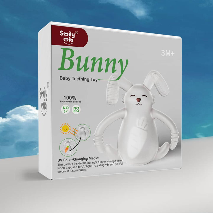Smily Mia Baby Teething Toys |Sunny Bunny Easter Teether for3-6Months, Chew Toys |Baby Montessori Sensory Toys for 4,5,6Months, Teethers for Teething Relief, Easter Basket Stuffers & Essentials(White)