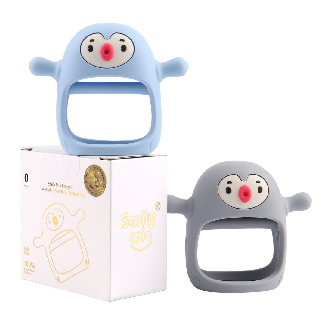 Smily Mia 2pack Penguin Teether for Babies 0-6Months, Silicone Teething Mittens - Smily Mia 